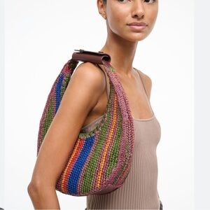 New Staud Moon striped raffia shoulder bag